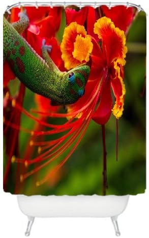 Green Lizard Hilo Hawaii Lizard Red Flowers Nature Animal Generic Custom Waterproof Bathroom Curtains Shower Curtain for Bathroom Decor 72"(W)*72"(H) from Custom4Fun