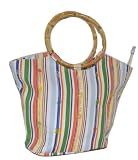 Kiera Multi-coloured Stripy Sequined Canvas Beach Bag with Round Twin Handles 001-- SwankySwans