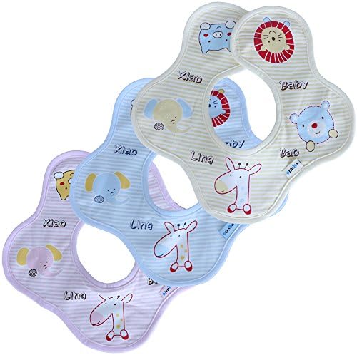 Kosbon 10 Inches Baby Bibs , 100% Cotton High Quality Toddler Saliva Towel ,Lovely Cartoon Dribble Bib for 0 Months - 3 Year Infant (3 Pack)