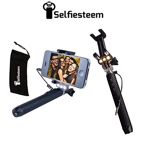 Selfiesteem Wired Selfie Stick with LED Light for Smartphones