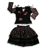 Lipstik - Girls Long Sleeve Floral Skirt Set, Black, Red