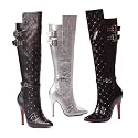 511-Gwen Low Platform Knee High Boot With Stud and Buckle D&eacute;cor High Heel Shoes