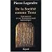 De la soci�t� comme texte