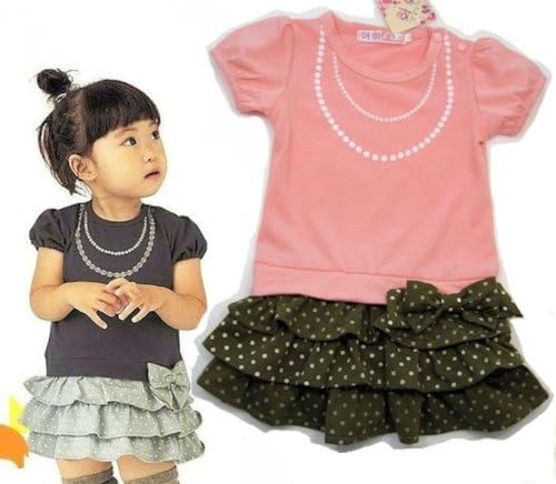 Girls Pink Dotted Olive-Green Ruffle Bow Tutu Dress for Ages 2-6 (3T)