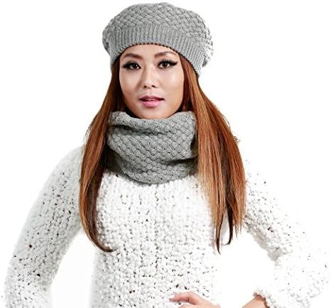 2-Piece Set Winter Knit Hat &amp; Infinity Scarf, Light Grey