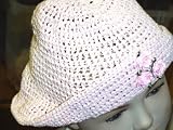 Ht31bpcrn, Hand crocheted Baby Pink gimp Floppy Hat with three carnations.