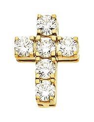 18K Yellow Gold Diamond Cross Pendant - 15.00x11.50mm -- LIFETIME WARRANTY