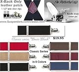 1-1/2 Wide Basic Black Suspenders X-back with Silver Clips