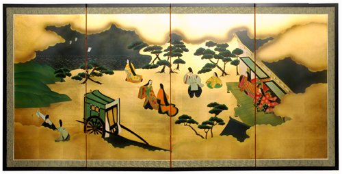 Elegant Asian Art, Home Décor Accents, Gifts - 6ft. Wide Heaven Above Gold Leaf Wall Screen Ink & Water Painting - 36
