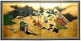 Discontinued feb 2011 - 6ft. Wide Heaven Above Gold Leaf Wall Screen Ink & Water Painting - 36" x 72"