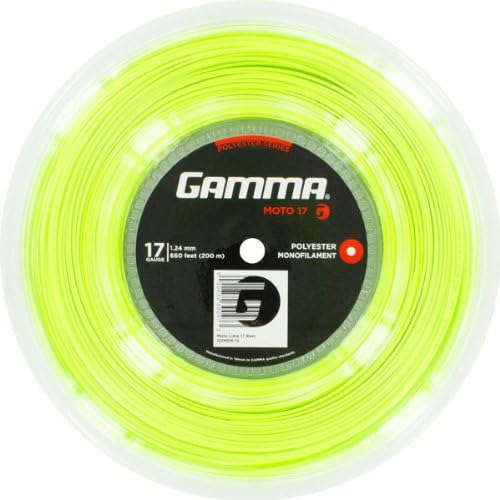 GAMMASports Moto Tennis Racket String, Polyester, Heptagonal Shape that Delivers Maximum Ball Bite, Spin, Power, & Control, 16g, 17g, Tennis String Sets & Reels, Black or Lime