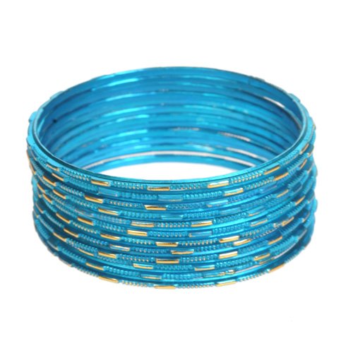 Glass and Metal Turquoise Bangle