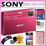 Sony DSCTX7 DSC-TX7 10.2MP CMOS Digital Camera with 4x Optical Zoom with Optical Steady Shot Image Stabilization and 3.5-inch Touch Screen LCD in Red + 4GB Accessory Kit