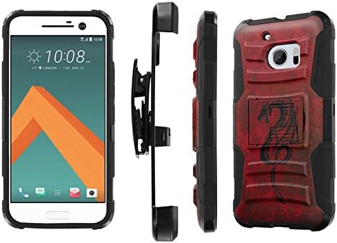 HTC 10 Case, [NakedShield] [Black/Black] Heavy Duty Holster Armor Tough Case + [Screen Protector] - [Fire Dragon] for HTC One M10 / HTC 10