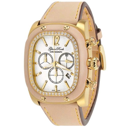 Glam Rock Women's GR70109D1 Gulfstream Collection Chronograph Diamond Accented Beige Leather Watch