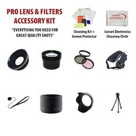 Canon Powershot A650 Supreme 20 Piece Lens & Filter Set Includes Wide Angle Lens, Macro Lens, 2X Telephoto Lens, 3 Piece Filter, Mini Tripod, Lens Cleaning Kit, Tube Adapter, Camera Hand Grip, Flower Lens Hood, Mini Tripod, Lens Cap Keeper + More