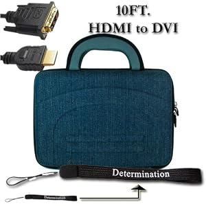 Verizon HP Mini 1151NR Netbook Denim Cube Carrying Case Bag Pouch Cube + DVI TO HDMI 10FT HD Cable + Determination Hand Strap