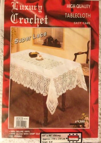 Luxury Crochet Vinyl Super Lace Tablecloth- 60" x 90" Oblong (white)