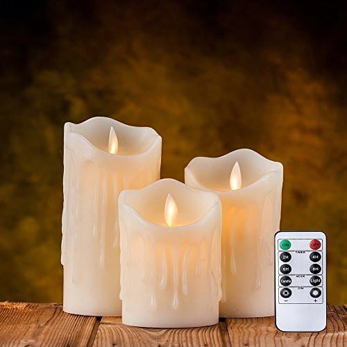 XENCEN Flameless Candles LED Candles Tear Wave Shaped Candles Battery Operated Candles Pillar LED Candle with Timer and 10-key Remote, Height 4" 5" 6", Set of 3, for Wedding Decorations
