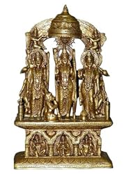 Ram Darbar with Hanuman Kneeling Hindu Gods Ram Laxman Sita Brass Sculpture Temple Murti 18"