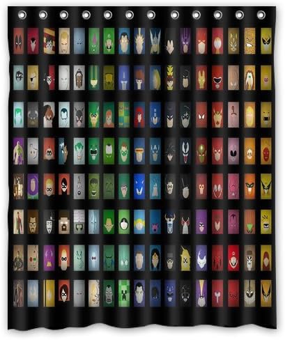 Marvel Super Heroes comics Shower Curtain Bathroom Waterproof Fabric set with 12 Hooks Decor 60x72 Inches