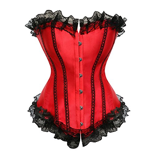 Women's Sexy Satin Overbust Corset Lace Up Boned Busiter Shapewear Outfit