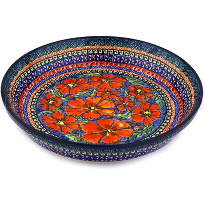 Polmedia Polish Pottery 9-inch Stoneware Pie Dish Hand Painted