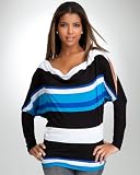 bebe Cowl Neck Cold Shoulder Stripe Top