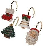 Carnation Home Fashions Christmas Time Fabric 6 by 6 Shower Curtain Hooks