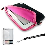 Slim High Quality Durable Glove Sleeve Cover Case with extra pocket Custom Made For Barnes & Noble Nook eBook Reader (RED) + Includes a 4-Inch eBigvalue Determination Hand Strap + Full set of Screen Guard Protector for your Nook