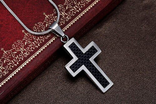 Black Carbon Fiber 316L Stainless Steel Simple Cross Pendant Unisex