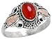 Sterling Silver Bali Style Ring, w/ 7 x 5 mm Oval Cabochon Natural Carnelian Stone & Real 18k Gold Leaf Accent, 7/16" (11mm) wide, size 7