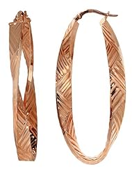 14k Rose Gold Italian Fancy Twisted Weave Pattern Hoop Earrings