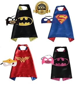 4 PACK Satin Superhero CAPE & MASK SETS - Boys, Girls, Children (Boys/Girls Superhero Set)