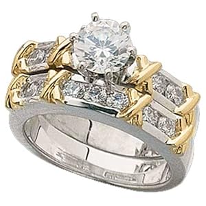 Two Tone Grooving Diamond Engagement Ring Set (Center Stone Is Not Included)