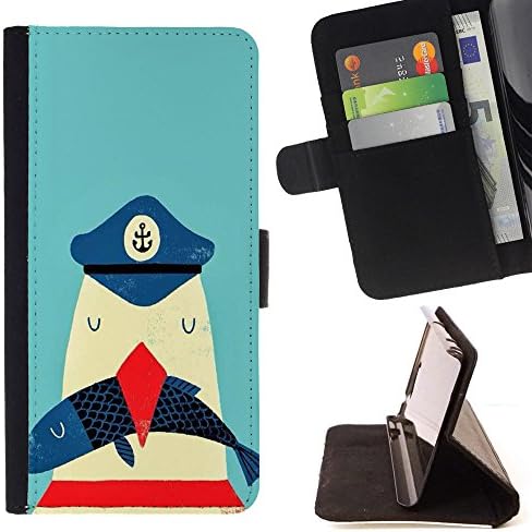 King Art - Premium PU Leather Wallet Case with Card Slots, Cash Compartment and Detachable Wrist Strap FOR HTC M8 One 2 - Penguin Cute animal