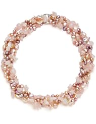 HinsonGayle "Sofia" Handcrafted 2-Strand Rose Quartz and Ultra-Iridescent Pink Cultured Pearl Rope Necklace & Earrings Set (Artisan Collection, Sterling Silver, 40")