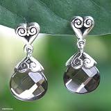 Quartz earrings, 'Smoky Briolette' 0.5 W 1 L