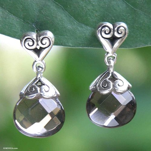 Quartz earrings, 'Smoky Briolette' 0.5 W 1 L