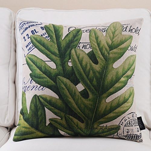 Ancase Cotton Linen Square Decorative Throw Pillow Case Cushion Cover Palm Green Leaves Slogan 18"