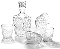 Bormioli Rocco Dedalo 7-Piece Whiskey Decanter Set, Set of 6 Rocks Glasses and One Whiskey Decanter, Gift Boxed