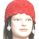 Hand Crocheted Red Chenille and Gimp Skull Cap for Women and Teens at Gita