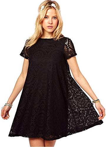 Meily Women Flower Lace Princess Dress (ASIA M, Black)