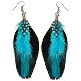3 1/4″ 3 Feather Earrings In Black With Silver Finish