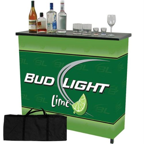Trademark Global AB8000-BLLIME Bud Light Lime 2 Shelf Portable Bar Table with Case