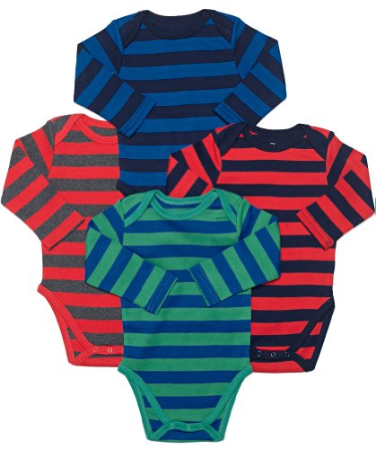 Leveret Long Sleeve 4-pack Striped Baby Boys Bodysuit 100% Cotton (Size 0-24)