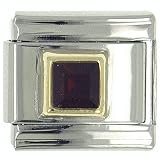 January Garnet Birthstone Square Italian Charms Bracelet Link