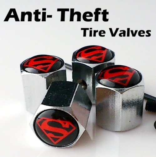  Superman Logo Anti-Theft Tire Air Stem Caps 4 pcs