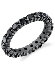 Jewelry: Black Sterling Silver Eternity Ring Engagement Wedding Band Ring with Black Cubic Zirconia CZ, 3mm Size 6