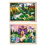 Melissa & Doug Deluxe Wooden 48- Piece Jigsaw Puzzle Bundle - Castle/Horses